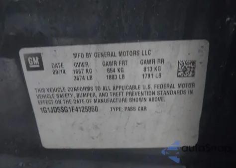 2015 Chevrolet Sonic Lt Manual из США, поврежденный, VIN 1G1JD5SG1F4125860